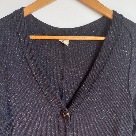 Free People We The Free Ribbed Sparkly Cardigan Duster Lightweight Long Sweater - Picture 4 of 14